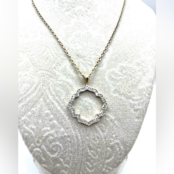 Ornate Open Necklace With Diamonds By Heng Ngai Gold over 925 SS Necklace - Picture 3 of 13